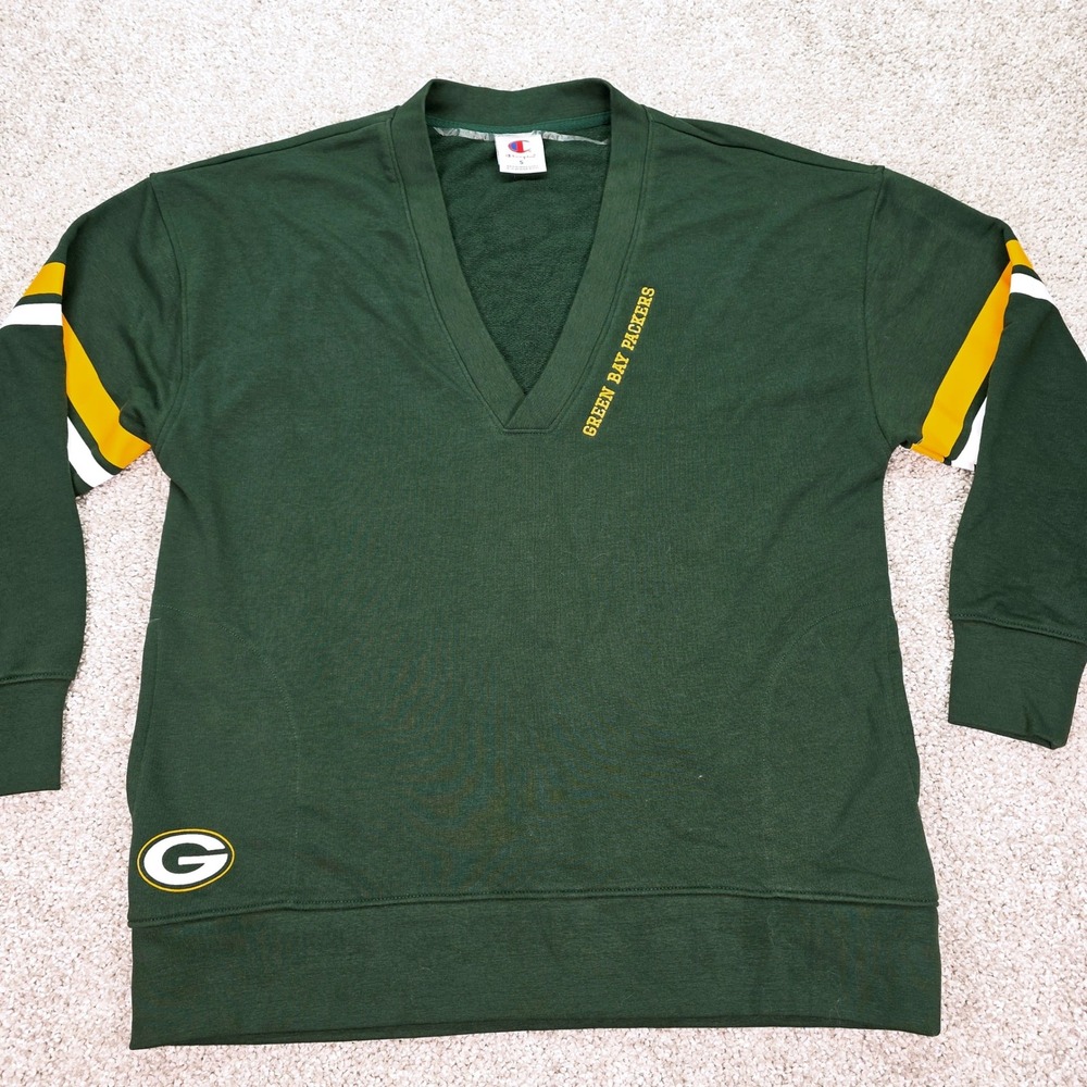 Champion Green Bay Packers V-Neck Oversized Sweatshirt Green Women S Pullover